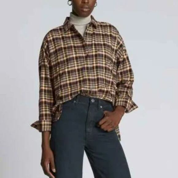 NEW Everlane Cotton Oversized Flannel Boxy Oxford Shirt in Plaid XS - Picture 1 of 9